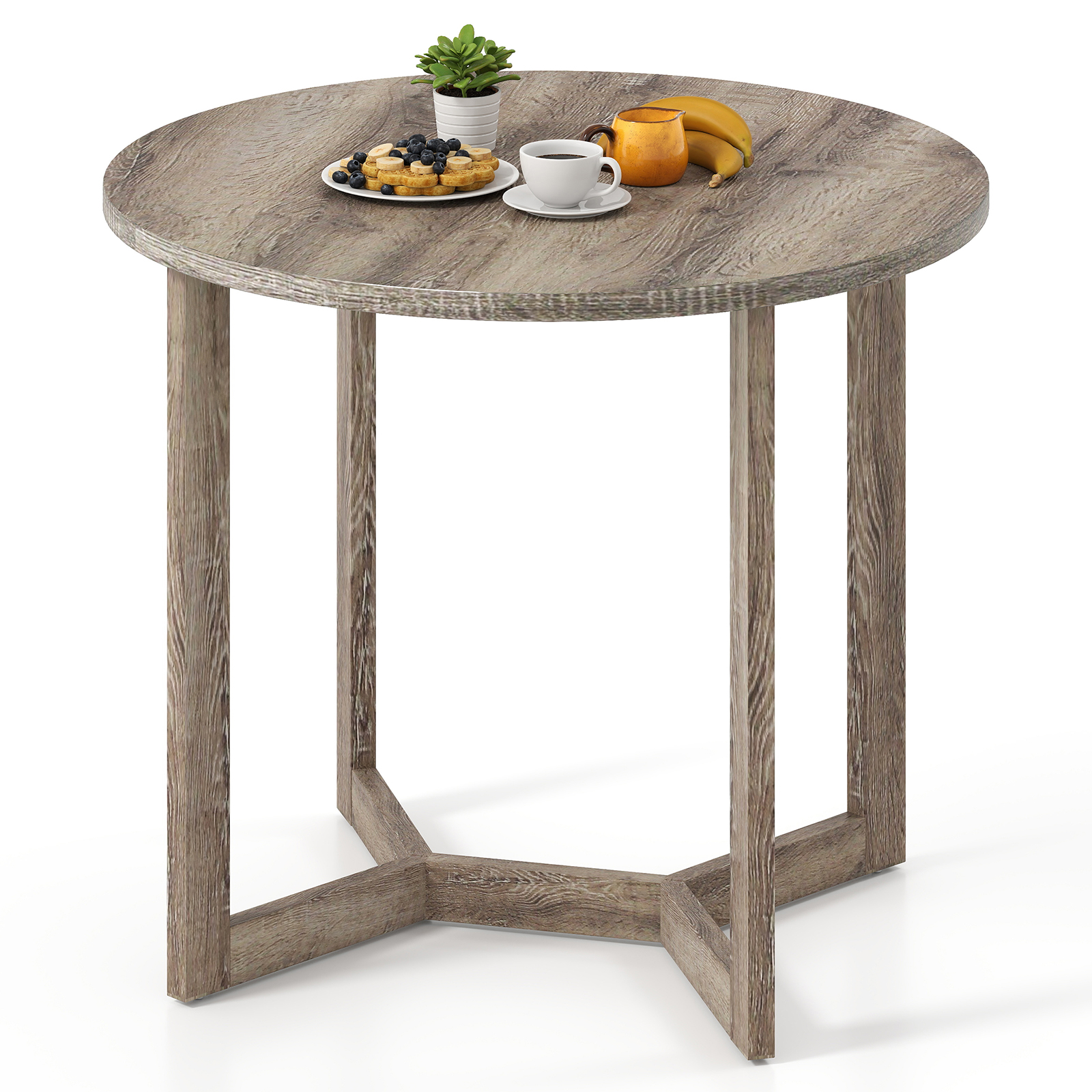 Rubber Wood Farmhouse Dining Table with Wing-Shaped Pedestal Base